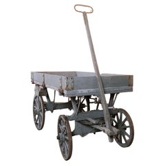 Antique 19th Century Wheeled Hand Industrial Factory Wagon Cart 