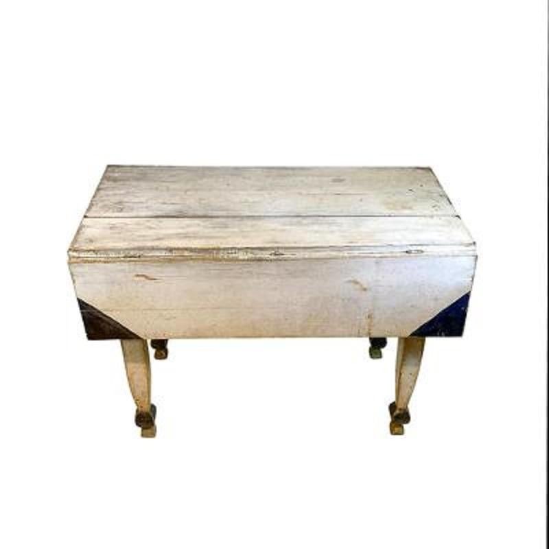 Folk Art 19th Century White and Black Painted Drop-Leaf Table