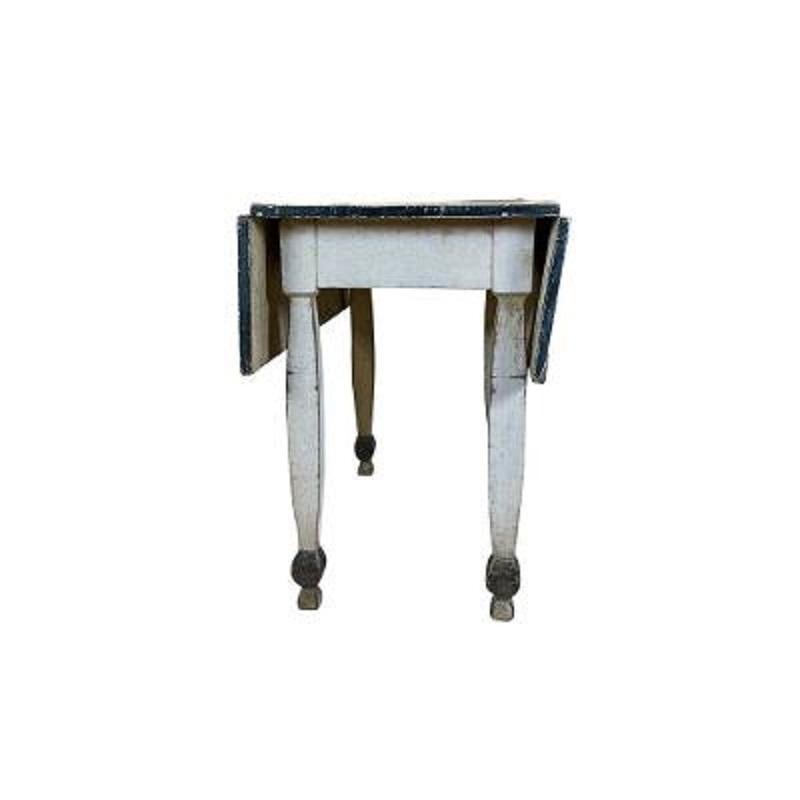 Wood 19th Century White and Black Painted Drop-Leaf Table