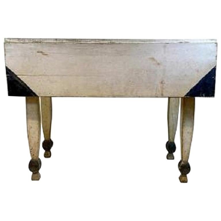 19th Century White and Black Painted Drop-Leaf Table