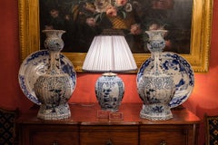 19th Century White and Blue Samson Faience Vase Converted in Table Lamp