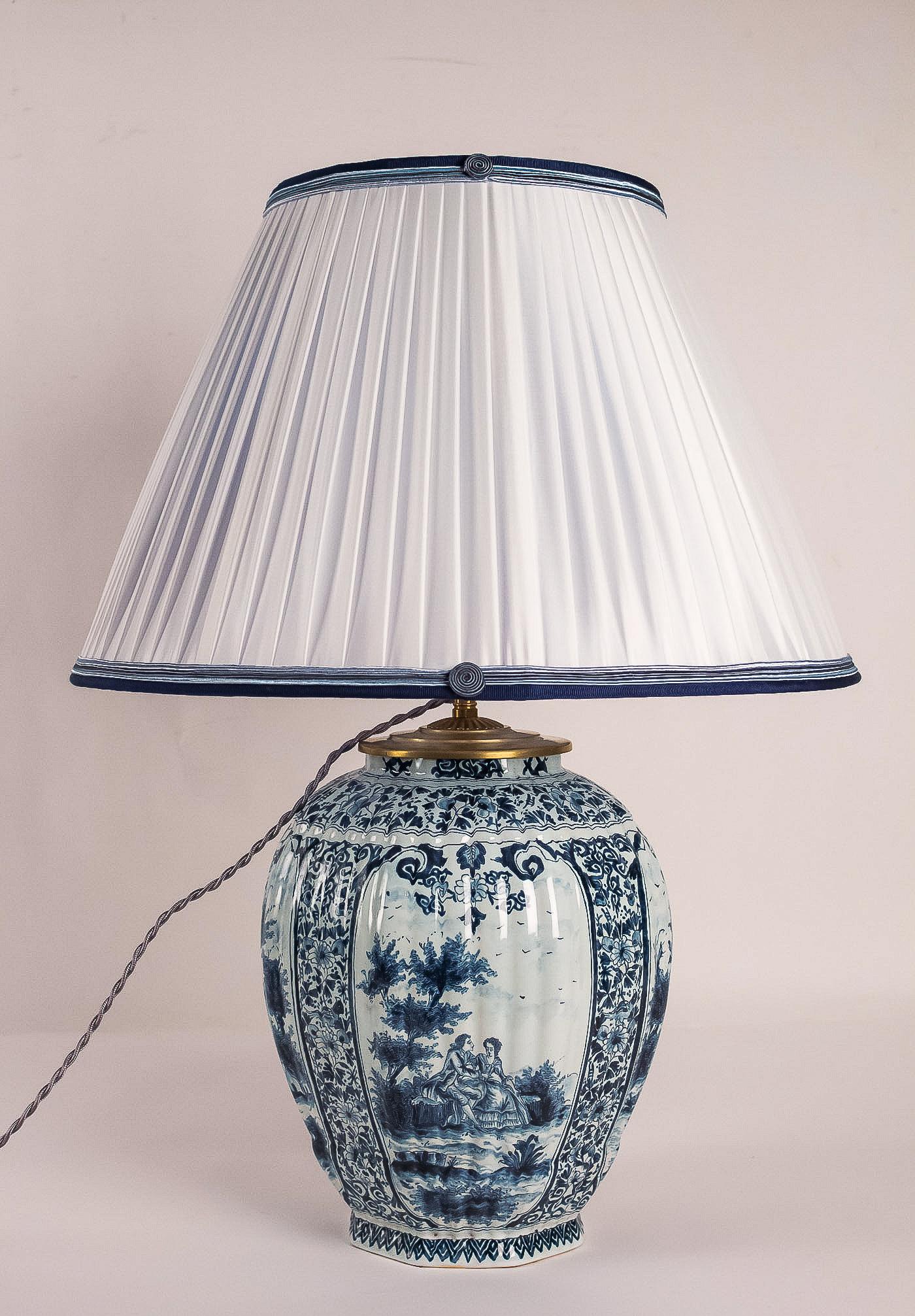 French 19th Century White and Blue Samson Faience Vase Converted in Table Lamp
