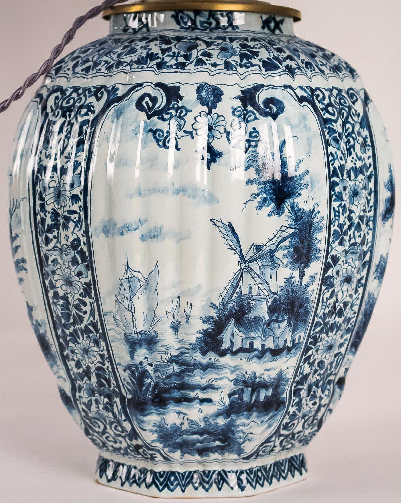 19th Century White and Blue Samson Faience Vase Converted in Table Lamp 1