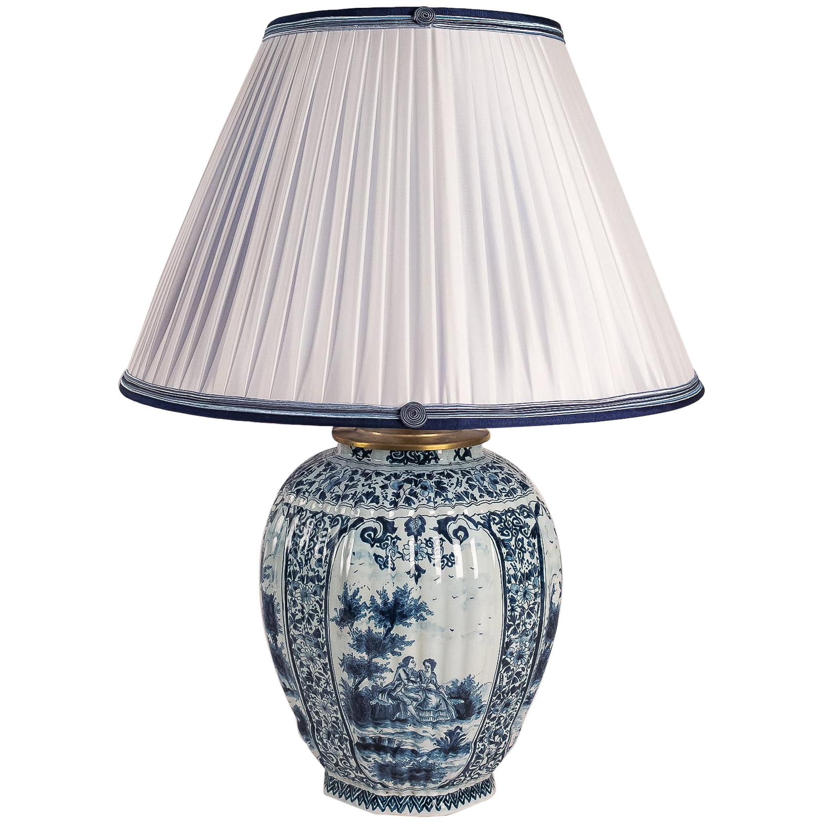 19th Century White and Blue Samson Faience Vase Converted in Table Lamp