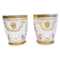 19th Century White and Floral Porcelain de Paris Jardiniere/Wine Coolers