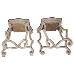 Pair White And Golded Leaf Bedsides Venice 