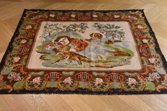 19th Century White, Black, Flowers and Portrait Kilim Karabagh Rug, circa 1940s