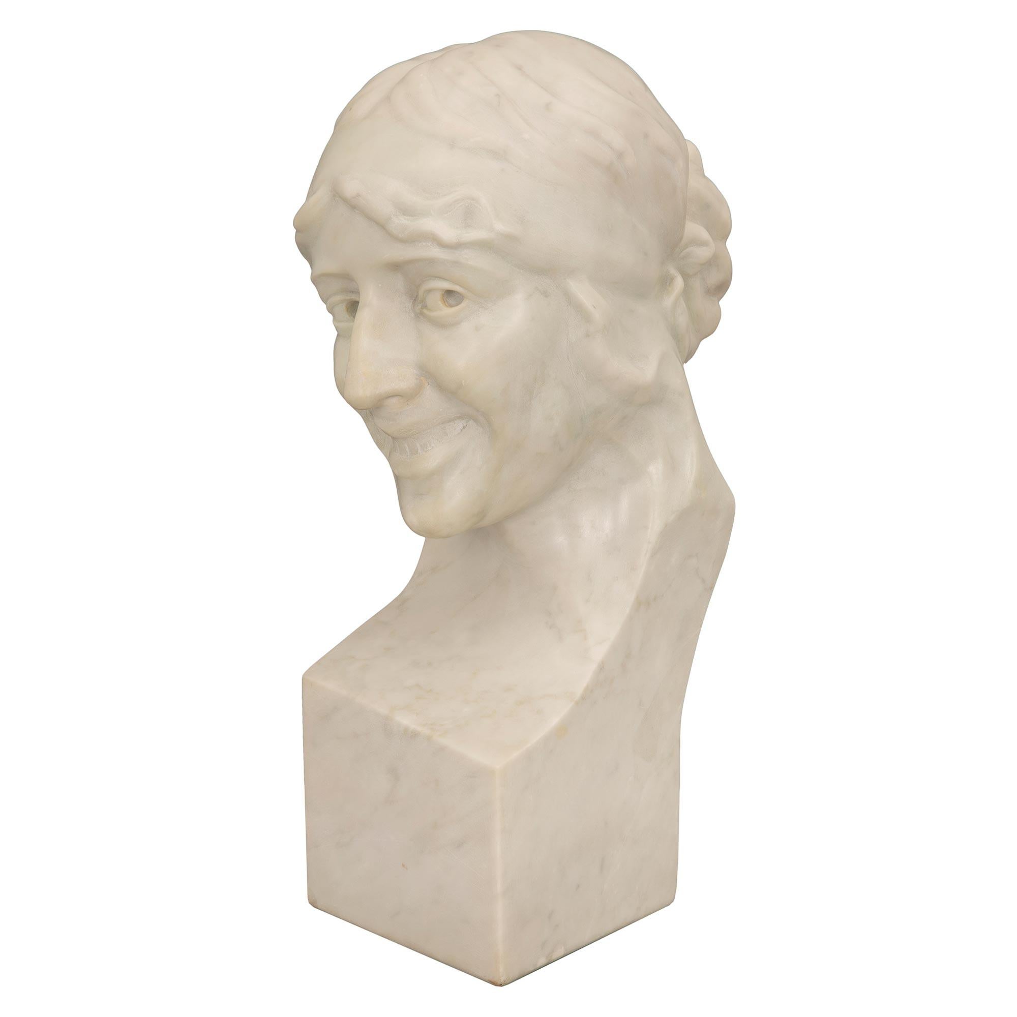 19th Century White Carrara Marble Bust Signed, L. Correa Morales, 1875 In Good Condition For Sale In West Palm Beach, FL