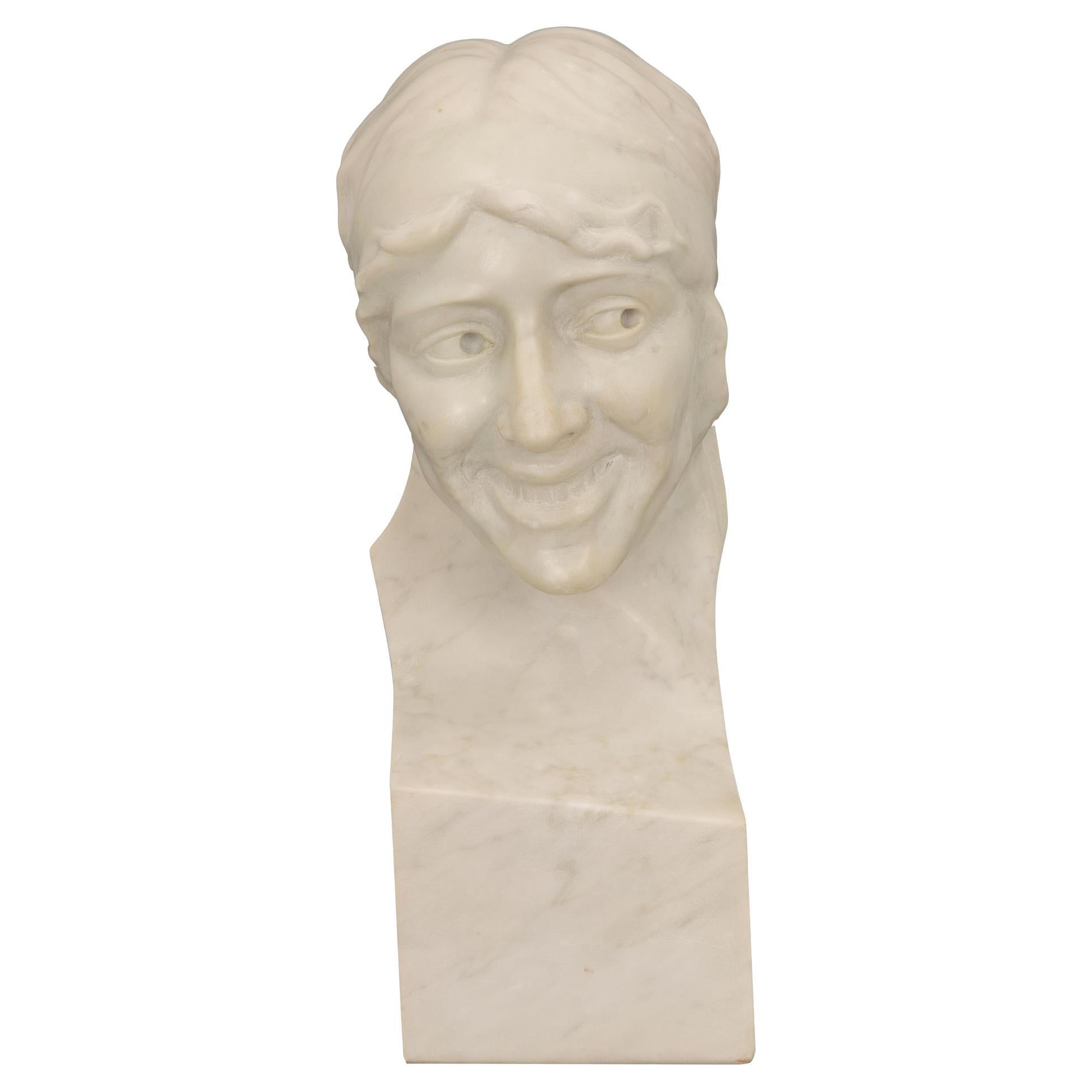 19th Century White Carrara Marble Bust Signed, L. Correa Morales, 1875 For Sale