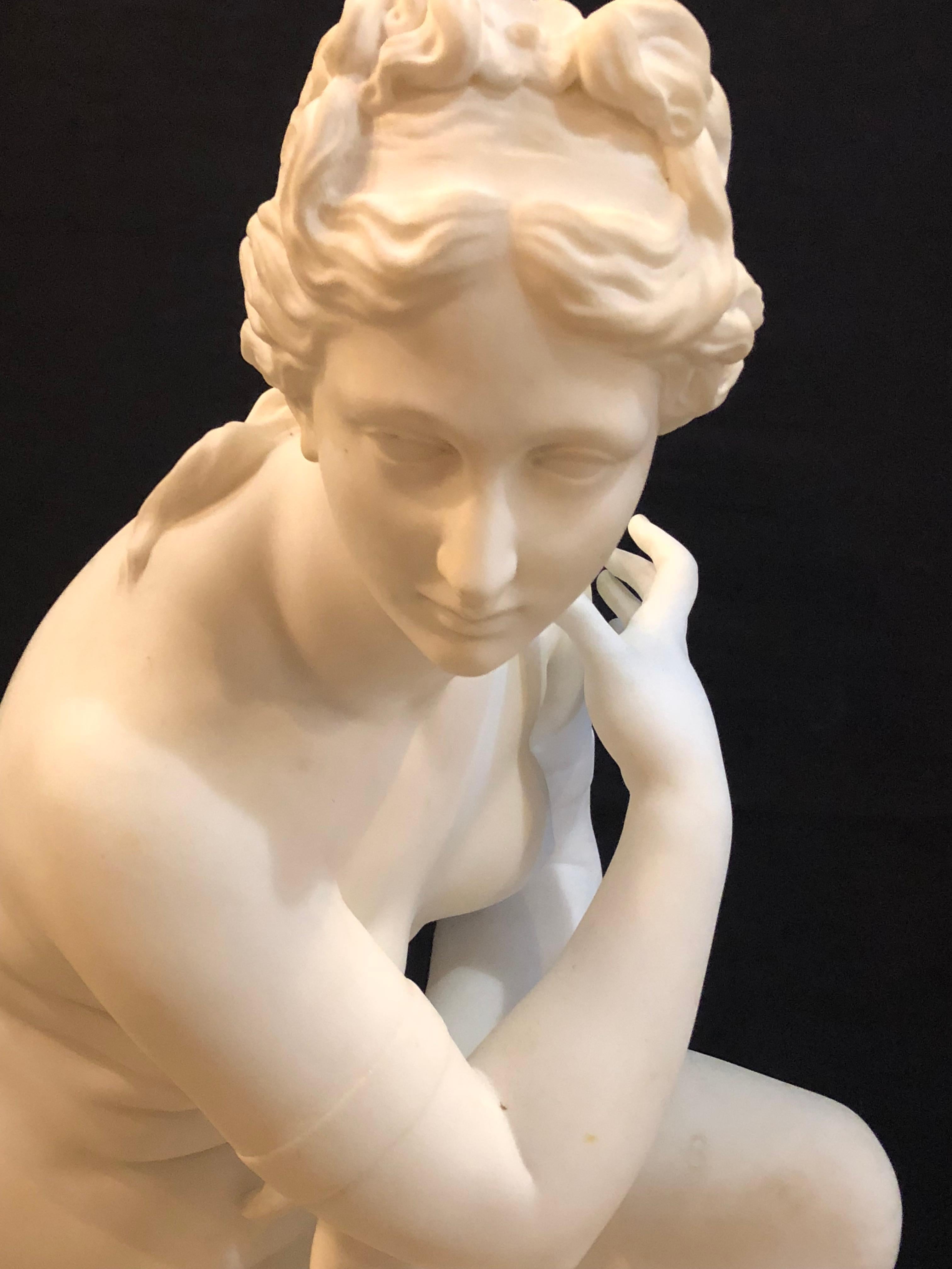 19th Century White Carrara Marble of a Nude Life Size Figure Kneeling 3