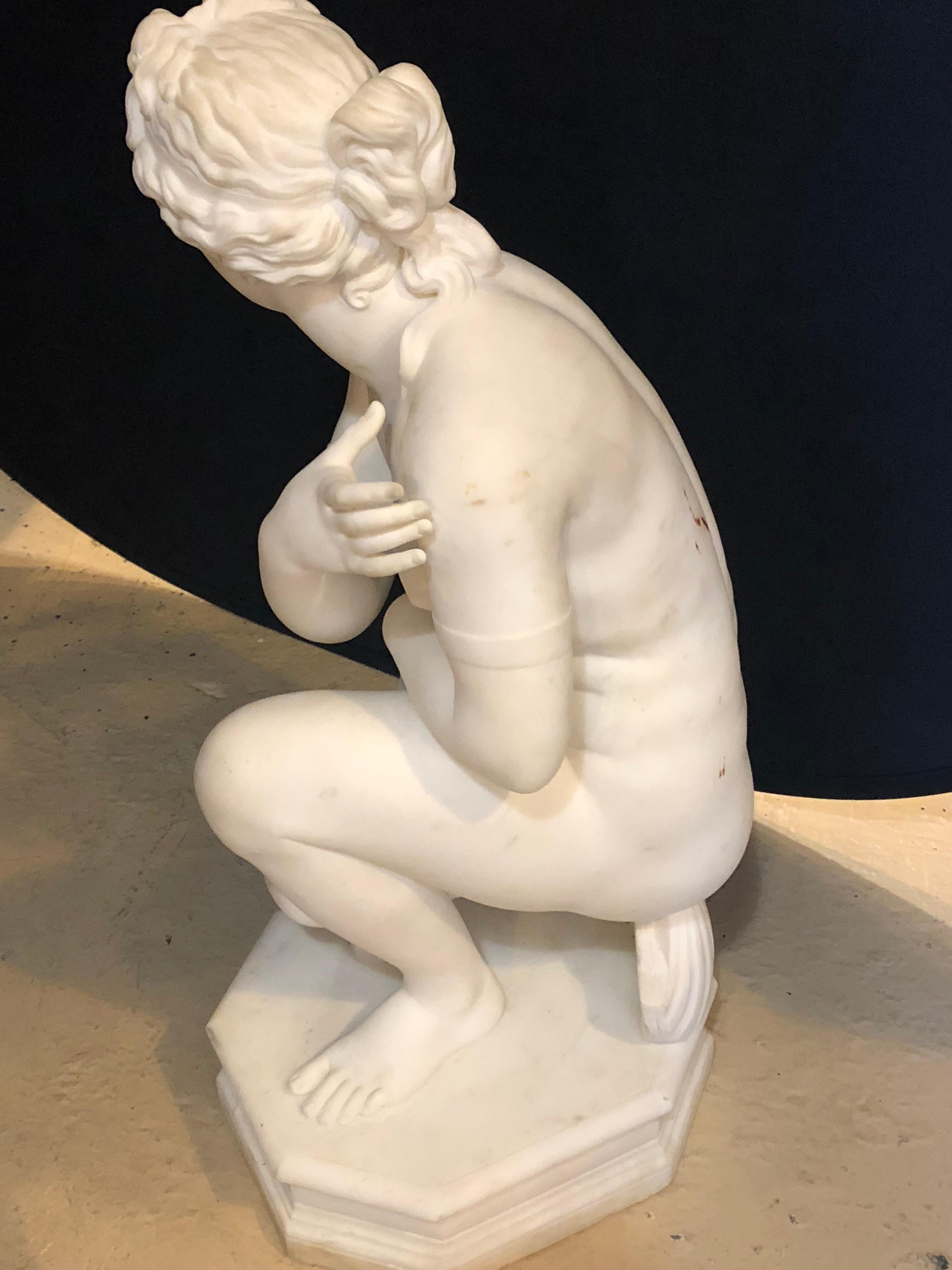 19th Century White Carrara Marble of a Nude Life Size Figure Kneeling 5