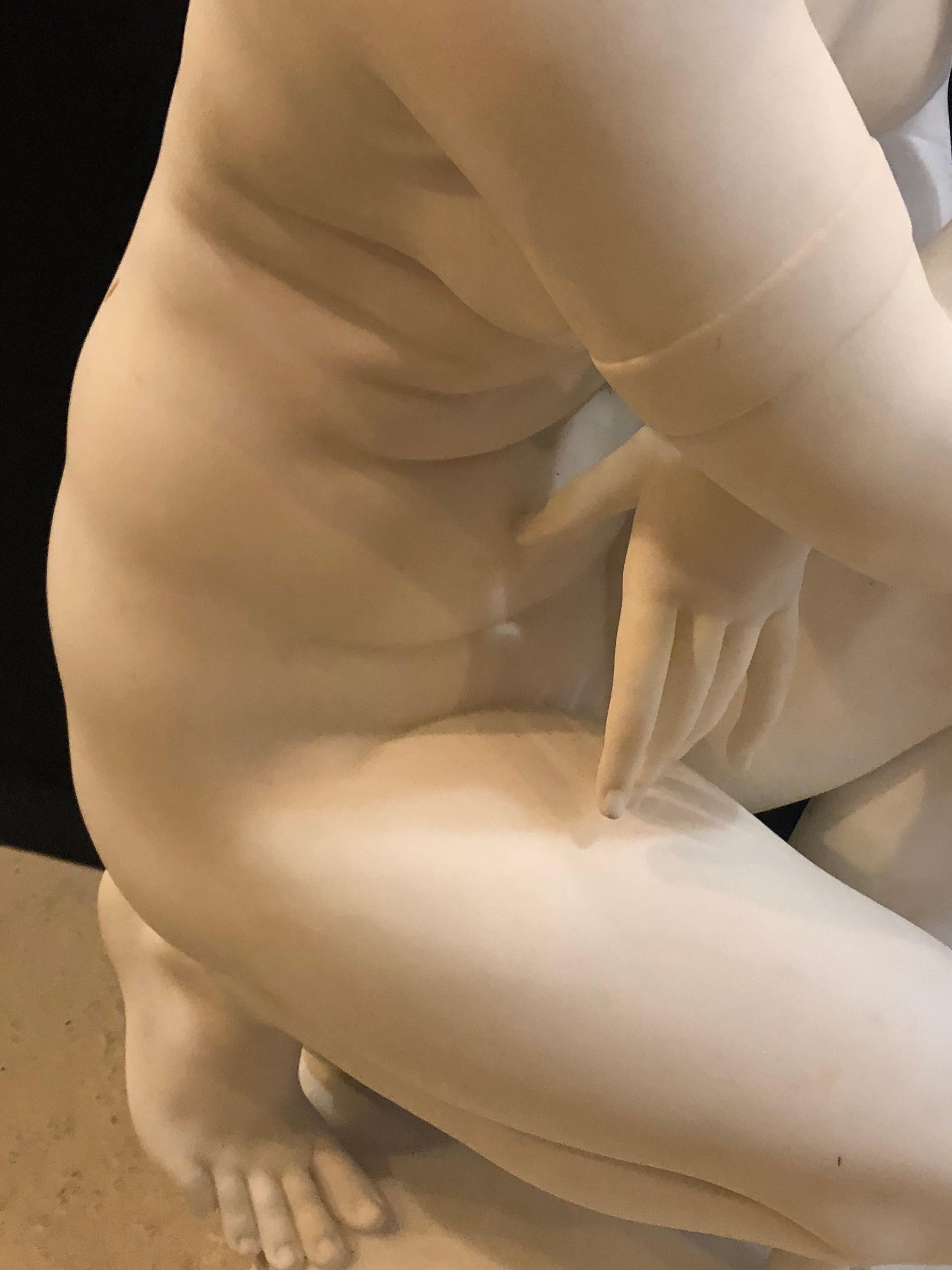 19th Century White Carrara Marble of a Nude Life Size Figure Kneeling 6