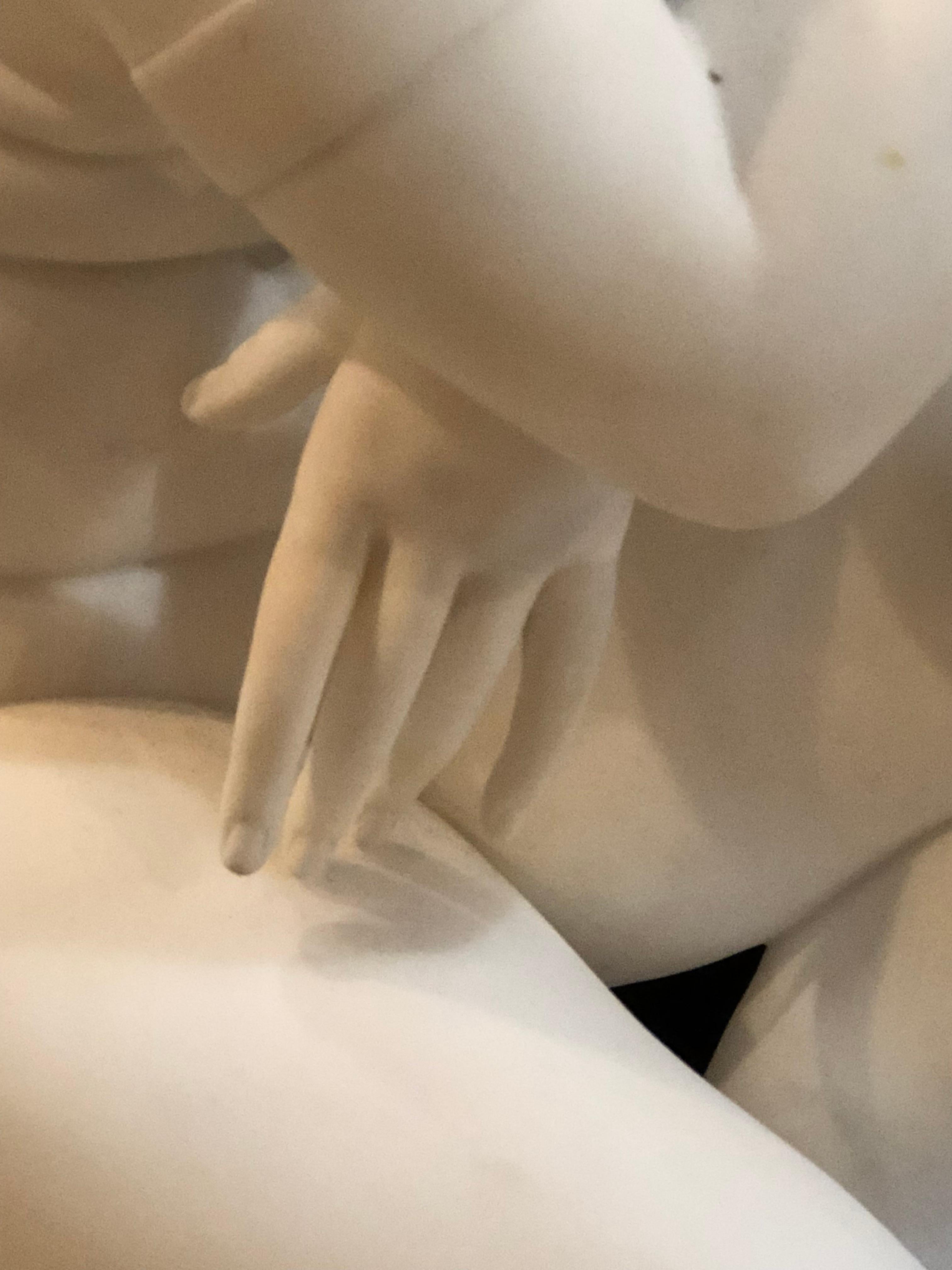 Italian 19th Century White Carrara Marble of a Nude Life Size Figure Kneeling