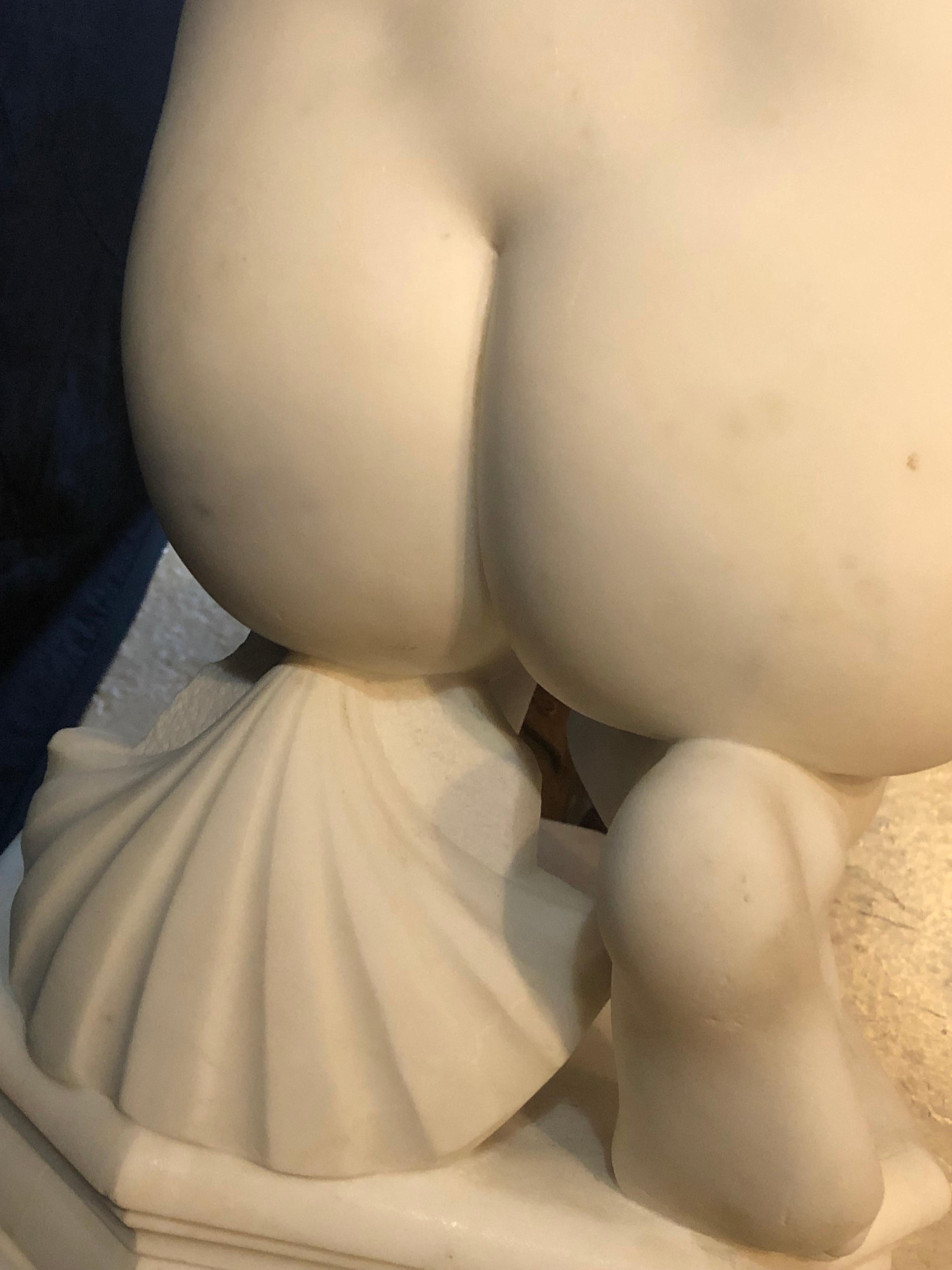 Bronze 19th Century White Carrara Marble of a Nude Life Size Figure Kneeling