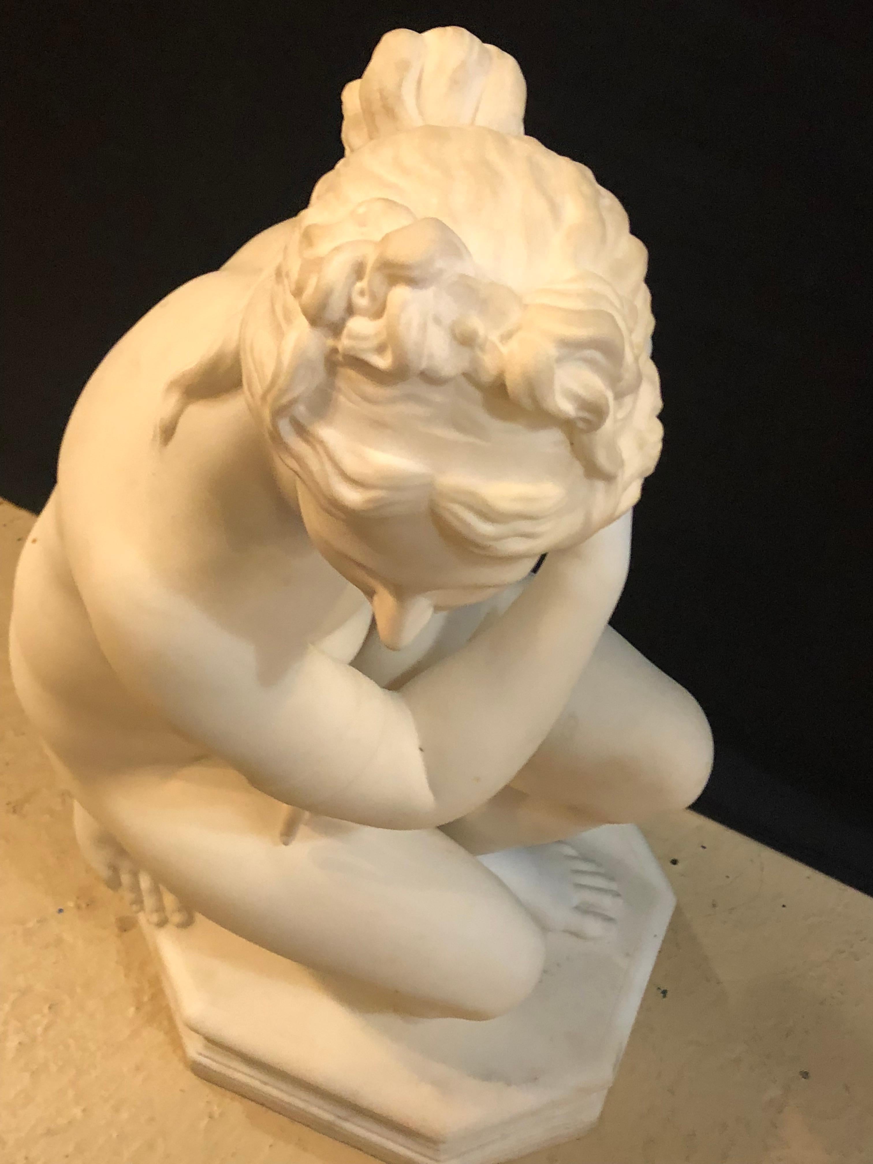 19th Century White Carrara Marble of a Nude Life Size Figure Kneeling 2