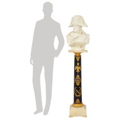 19th century white Carrara marble, Porcelain, Onyx, and Ormolu bust of Napoleon