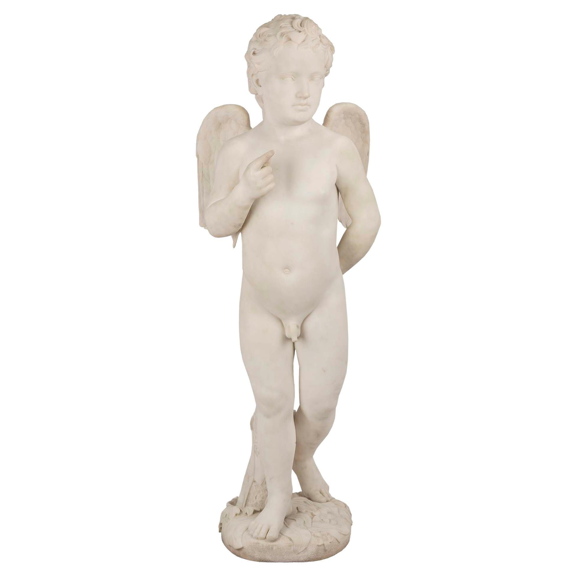 19th Century White Carrara Sculpture, Signed Chauncey Bradley Ives For Sale