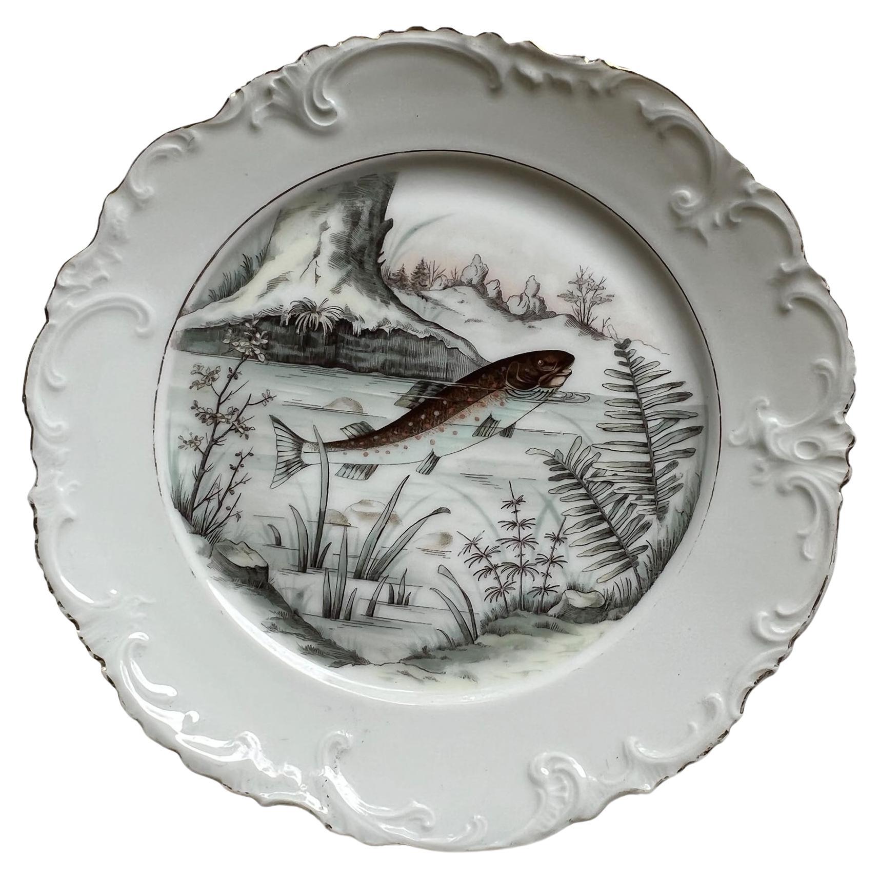 19th Century White Fish Plate For Sale