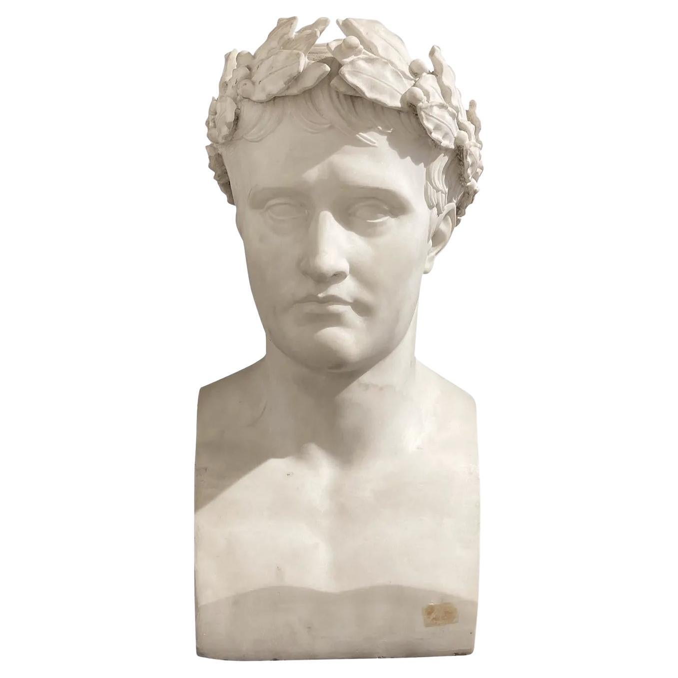 19th Century White French Antique Marble Bust of Napoleon Bonaparte