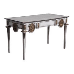 19th Century Grey French Oakwood Partners Desk - Antique Bronze Writing Table