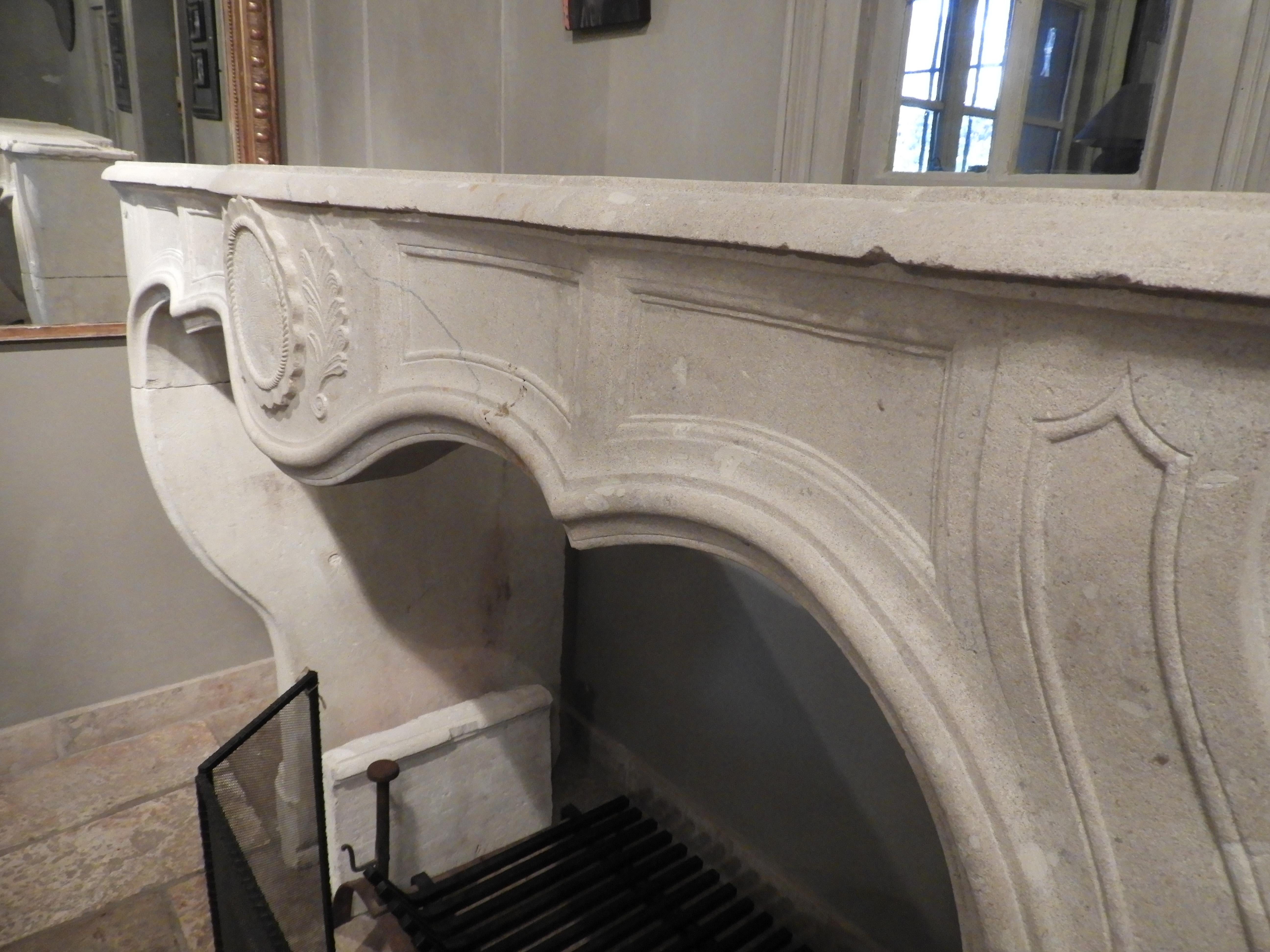 19th Century White French Limestone Louis XV Fireplace For Sale 9