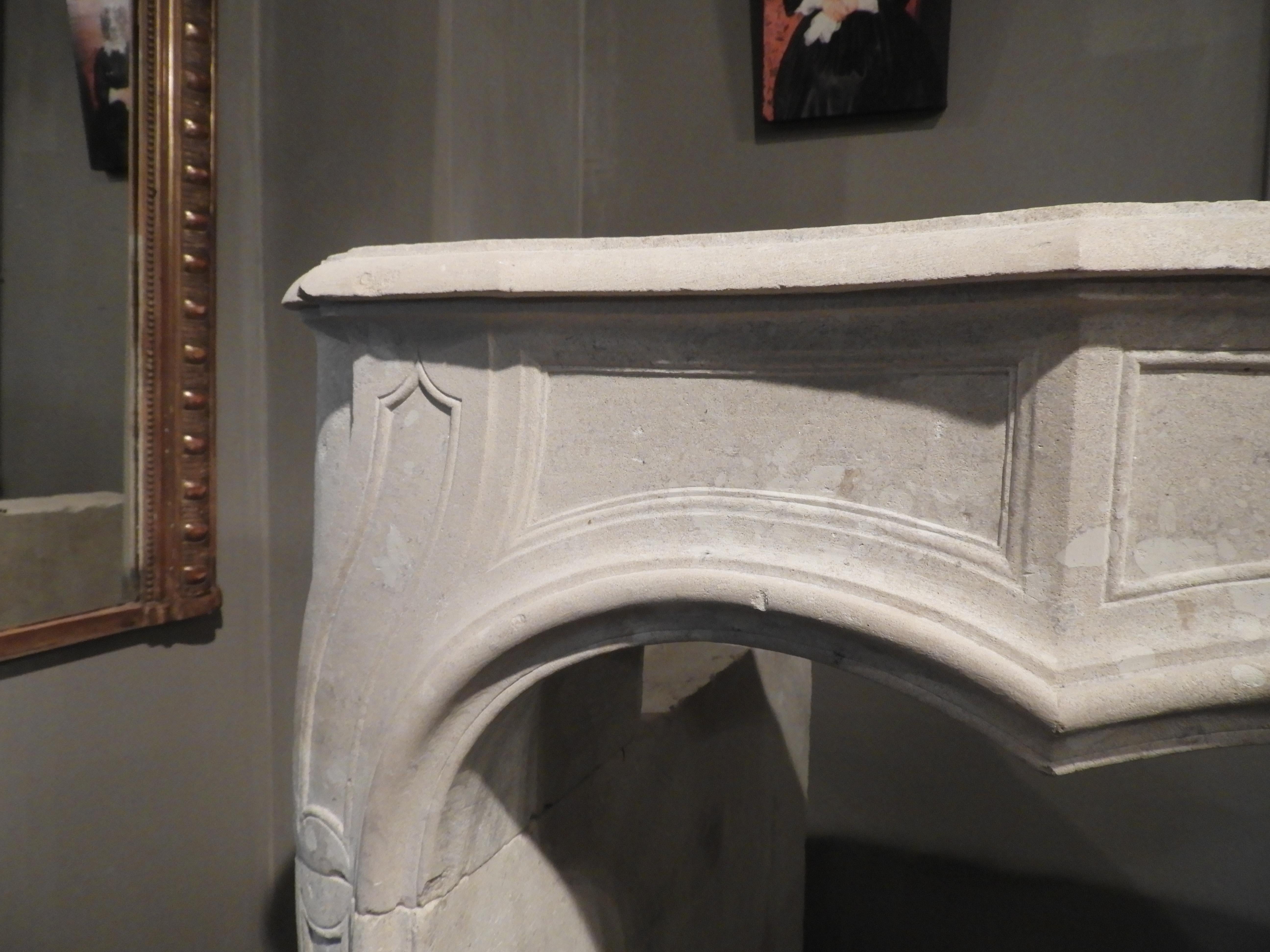 19th Century White French Limestone Louis XV Fireplace For Sale 4