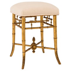 19th Century White Giltwood Bamboo Stool