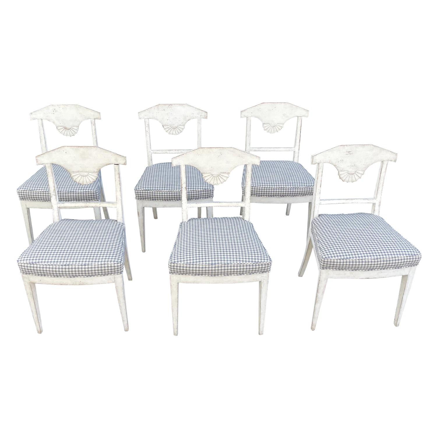 19th Century Grey Danish Gustavian Set of Six Antique Pine Dining Room Chairs In Good Condition For Sale In West Palm Beach, FL