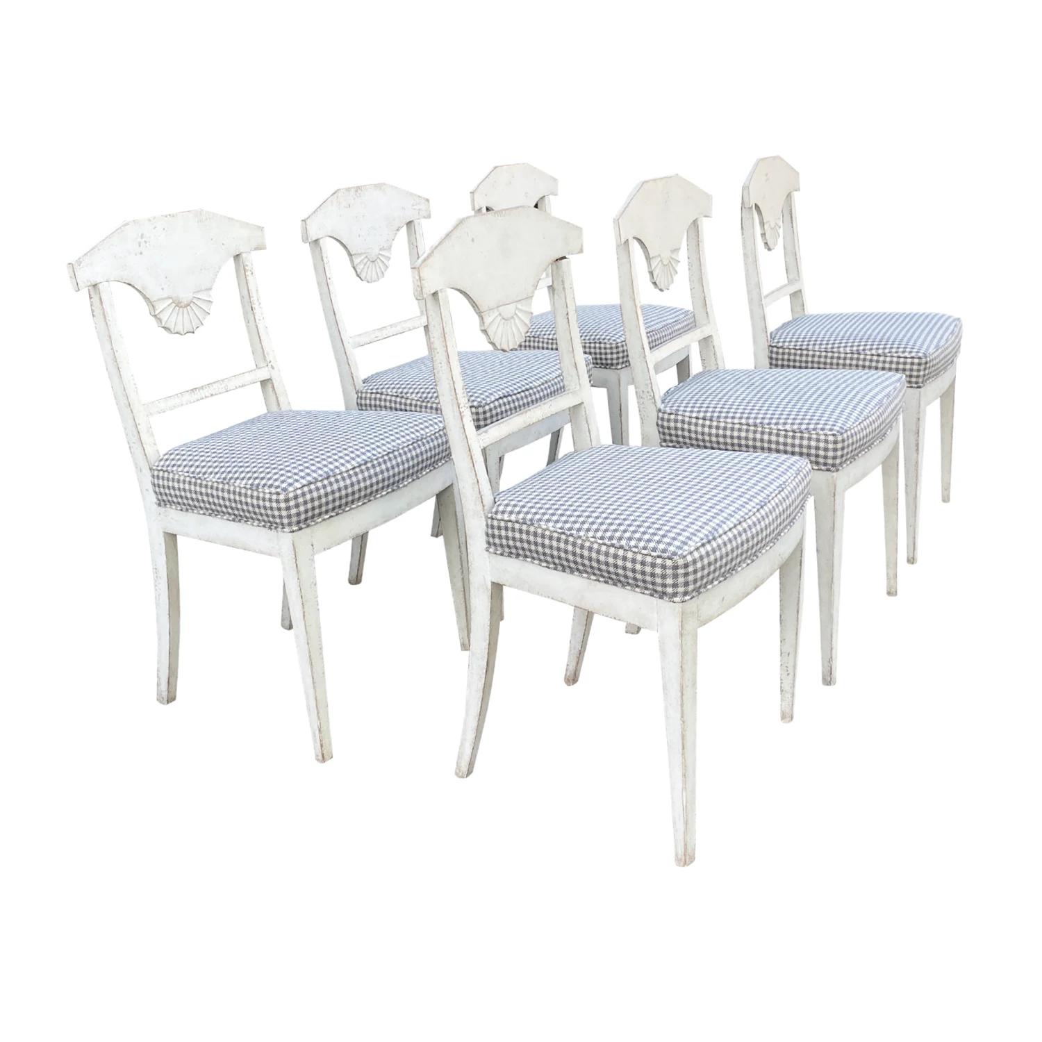 Fabric 19th Century Grey Danish Gustavian Set of Six Antique Pine Dining Room Chairs For Sale