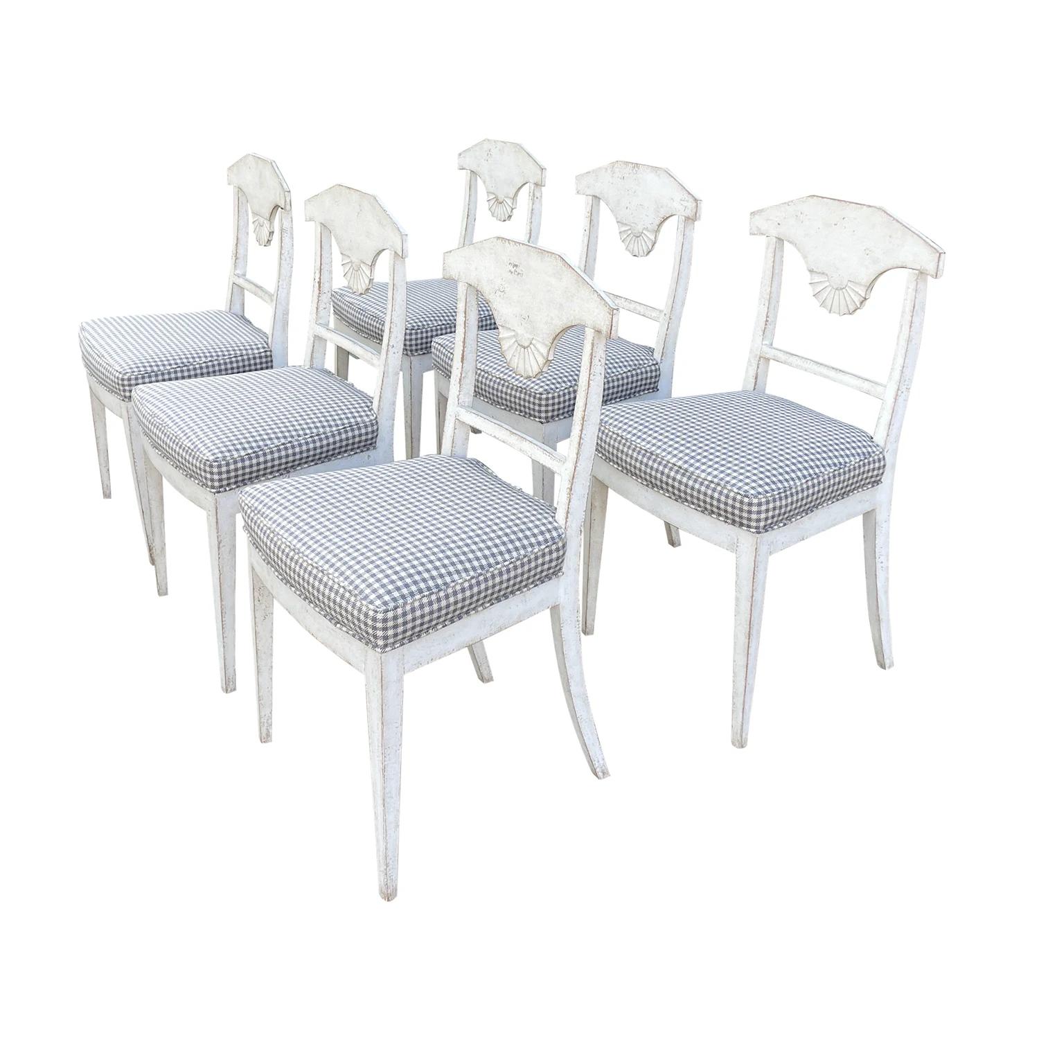 19th Century Grey Danish Gustavian Set of Six Antique Pine Dining Room Chairs For Sale 1