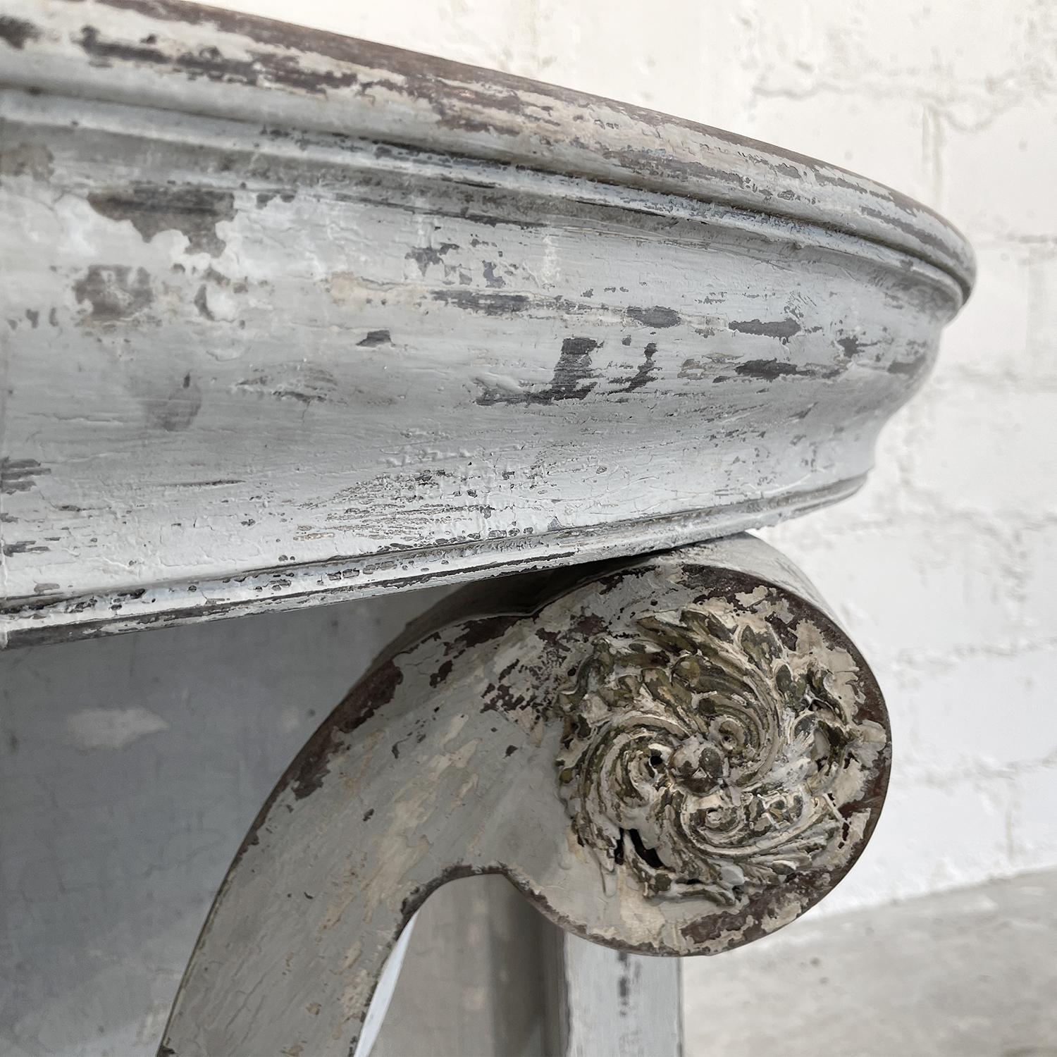 19th Century White-Grey French Antique Demi-Lune Painted Oakwood Console Table 1