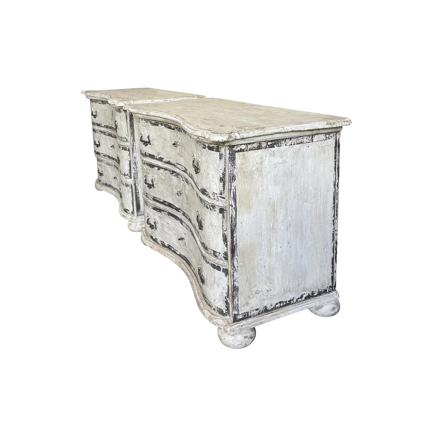French Provincial 19th Century White-Grey French Pair of Pinewood Provincial Commodes, Chests For Sale