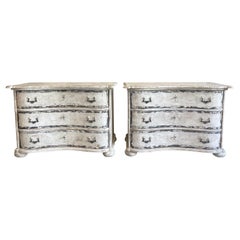 19th Century White-Grey French Pair of Pinewood Provincial Commodes, Chests