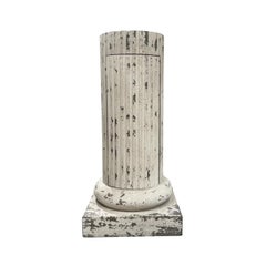 19th Century White-Grey French Pair of Round Antique Pinewood Cabinet Pedestals