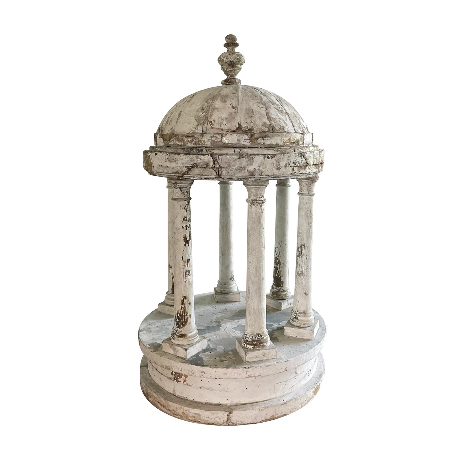 Hand-Carved 19th Century White-Grey French Pinewood Model Pavilion, Antique Décor For Sale