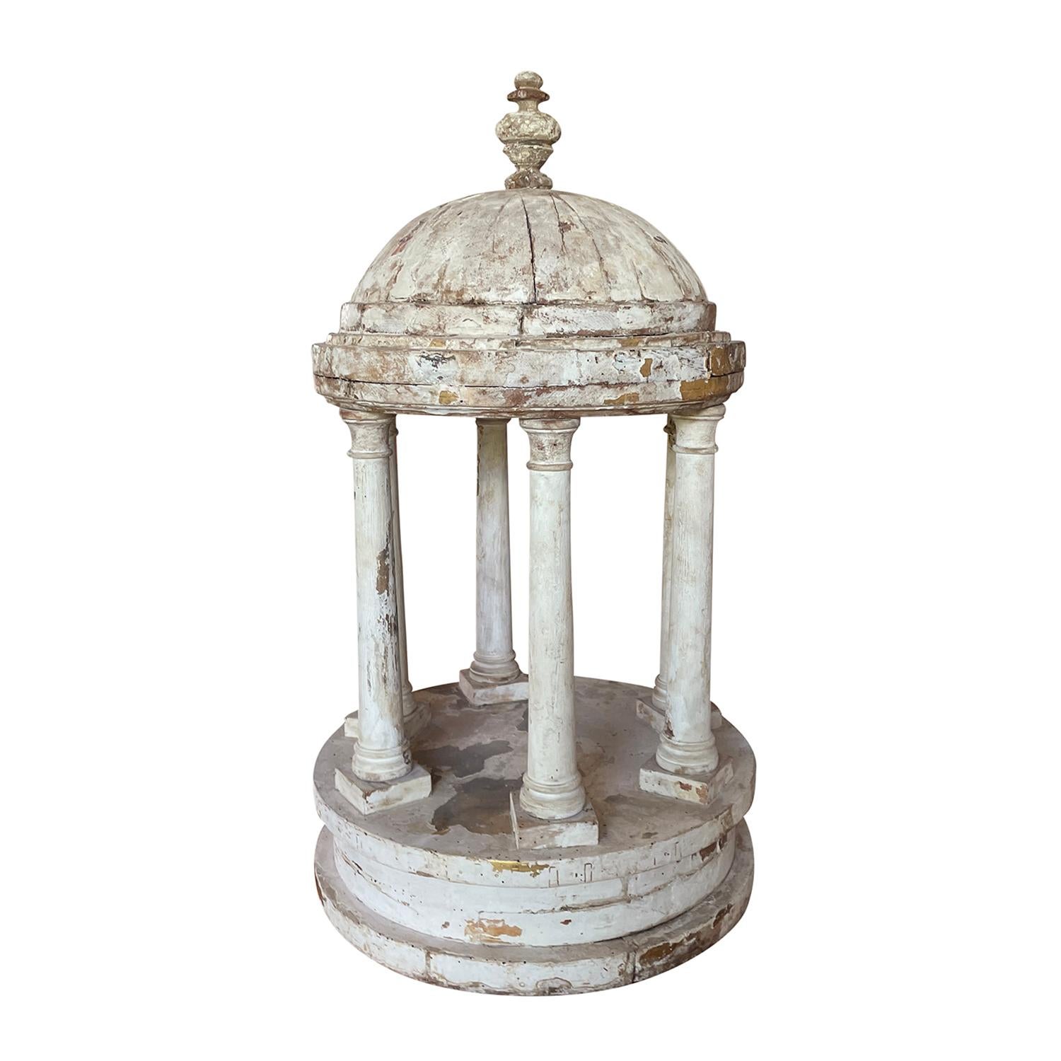 19th Century White-Grey French Pinewood Model Pavilion, Antique Décor In Good Condition For Sale In West Palm Beach, FL