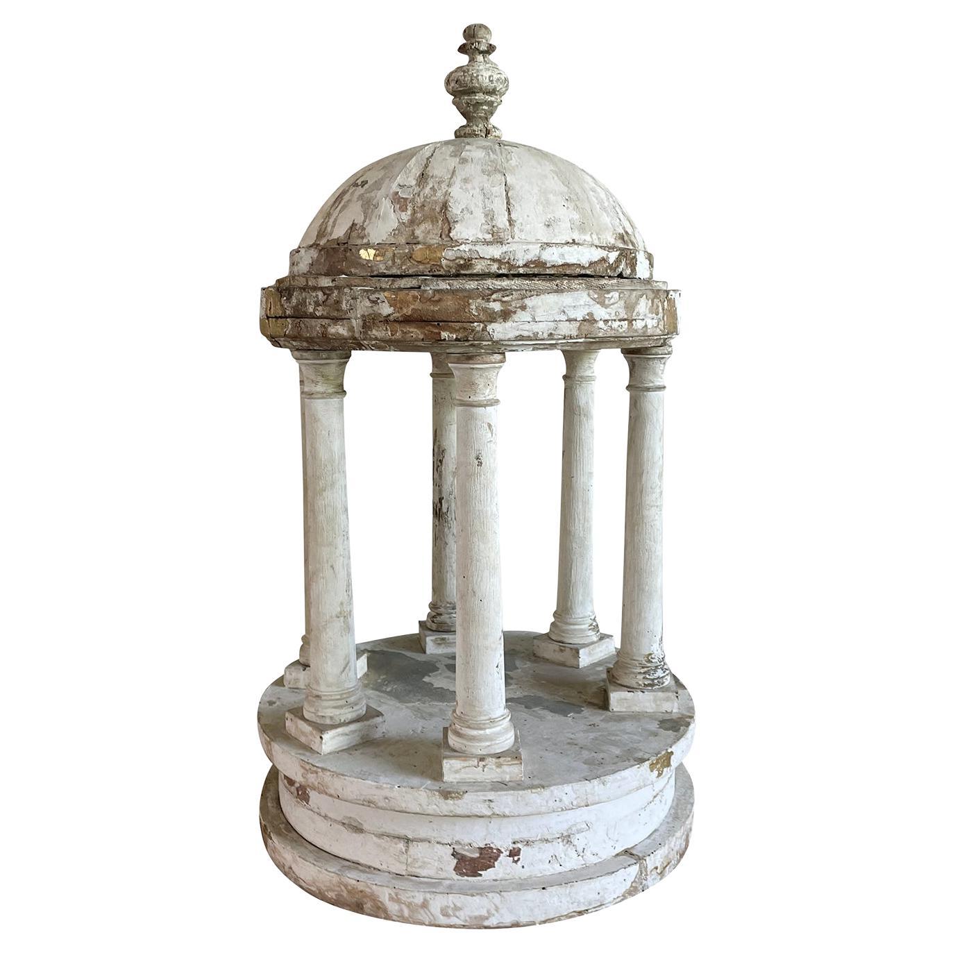 19th Century White-Grey French Pinewood Model Pavilion, Antique Décor