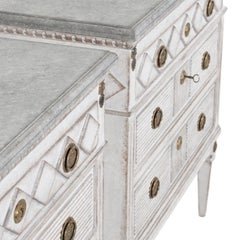 19th Century White-Grey Swedish Gustavian Pair of Pinewood Chest of Drawers