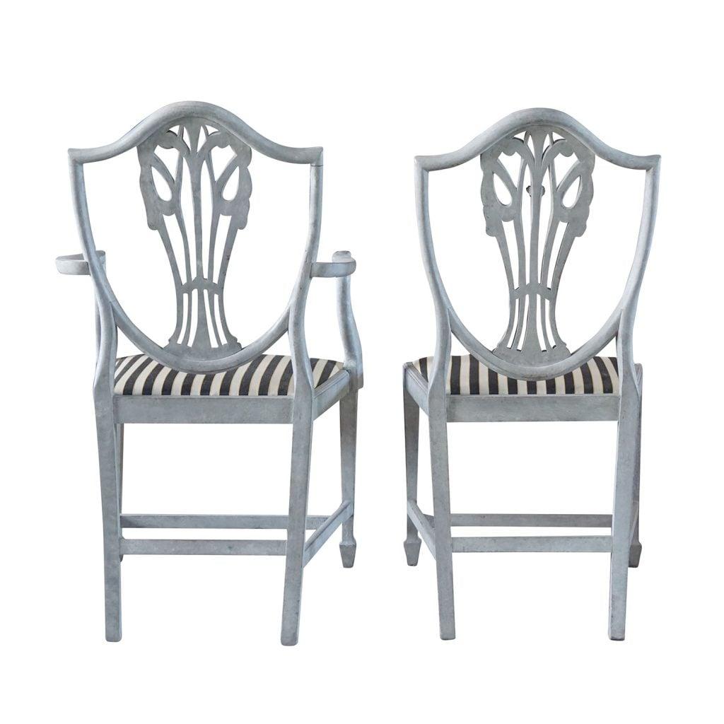 Fabric 19th Century White-Grey Swedish Gustavian Set of Six Dining Chairs