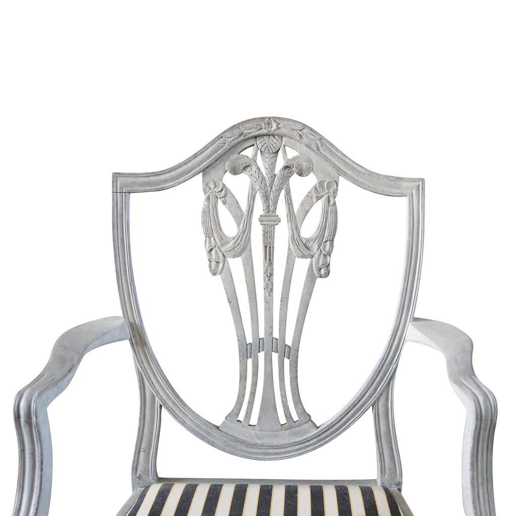 19th Century White-Grey Swedish Gustavian Set of Six Dining Chairs 1