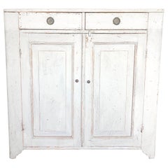 19th Century White Grey Swedish Gustavian Sideboard, Pinewood, Chrome Commode