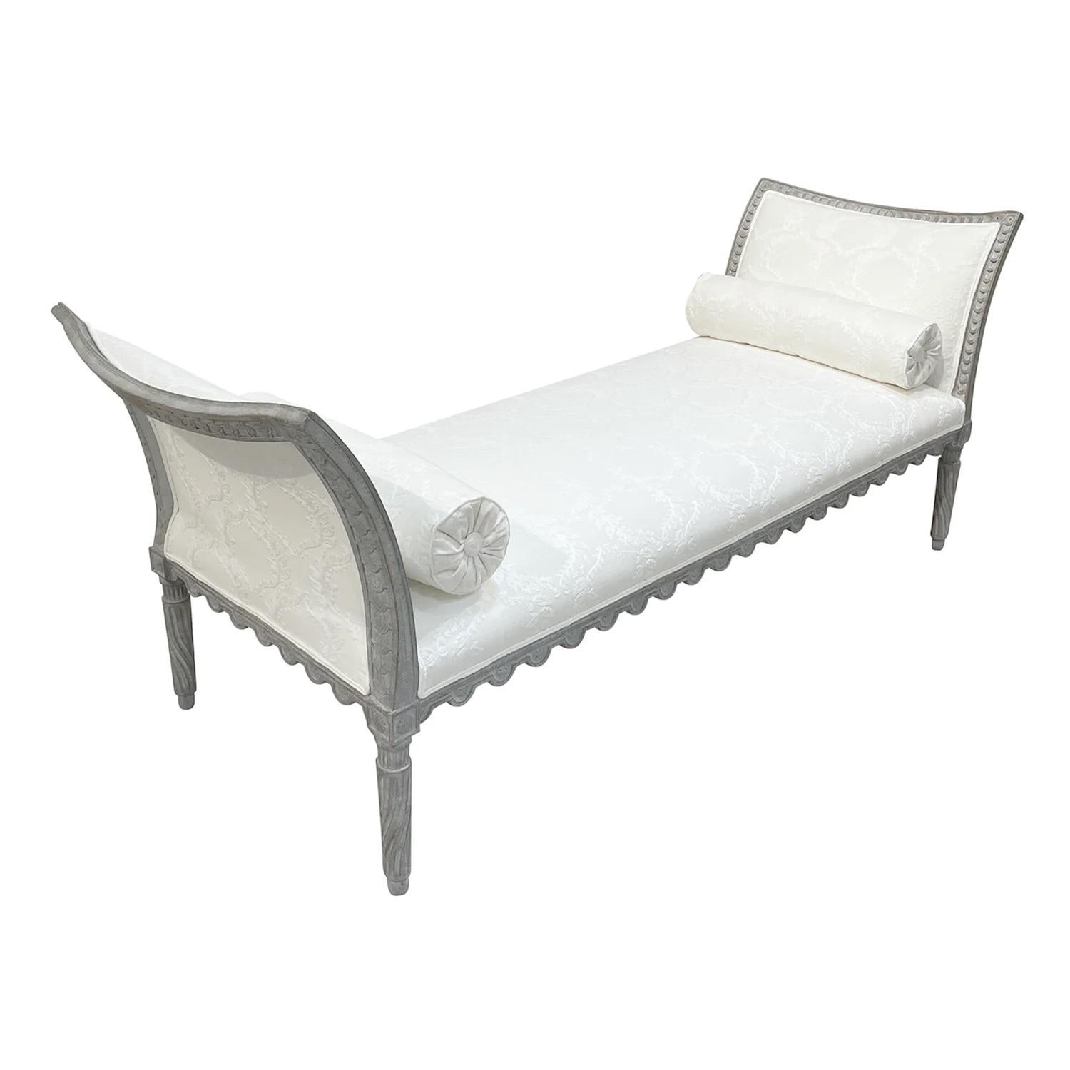 Fabric 19th Century White-Grey Swedish Gustavian Sofa, Scandinavian Pinewood Daybed