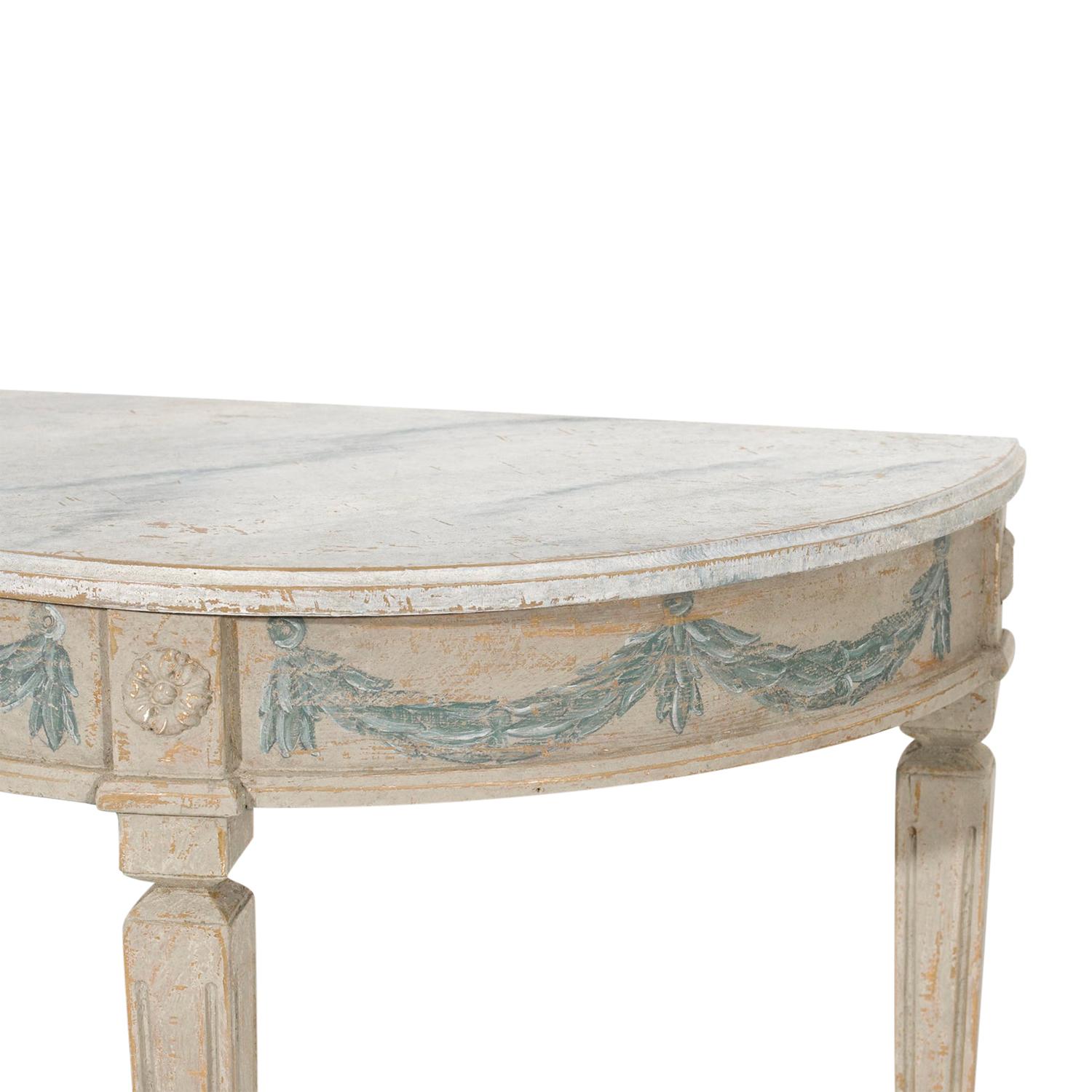 Gustavian 19th Century White-Grey Swedish Gustvian Pair of Painted Pinewood Console Tables