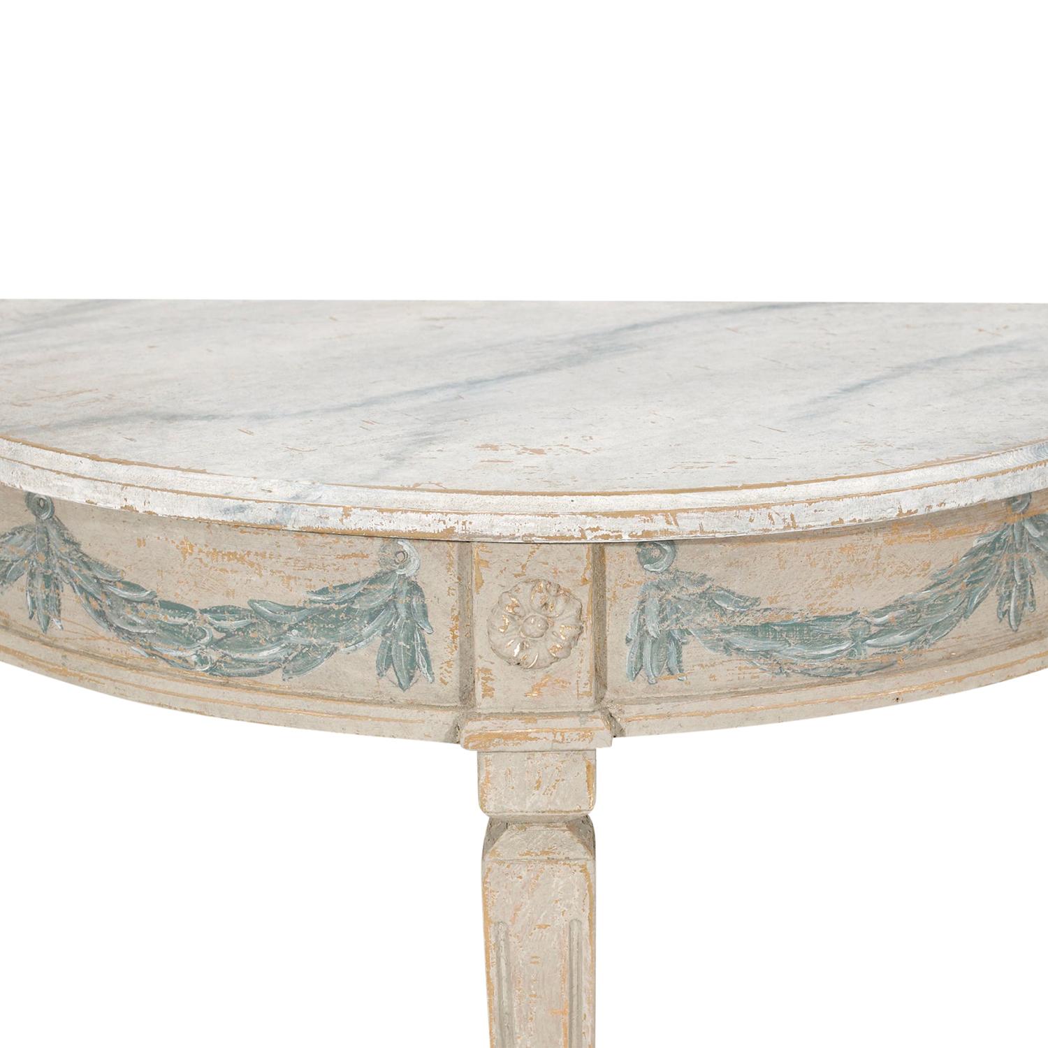 Hand-Painted 19th Century White-Grey Swedish Gustvian Pair of Painted Pinewood Console Tables