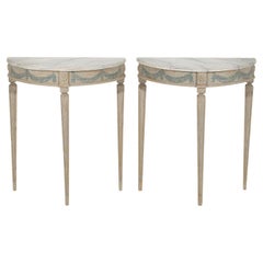 Antique 19th Century White-Grey Swedish Gustvian Pair of Painted Pinewood Console Tables