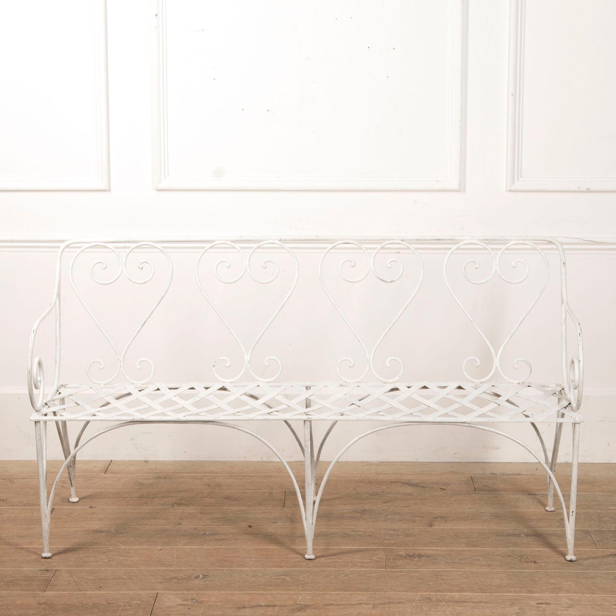 French Provincial 19th Century White Iron French Garden Seat For Sale