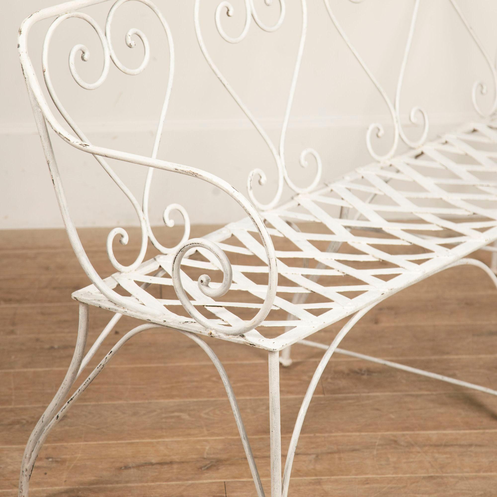 Wrought Iron 19th Century White Iron French Garden Seat For Sale