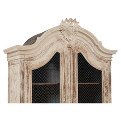 19th Century White Louis XV Wood Patinated Cabinet with Wire Doors