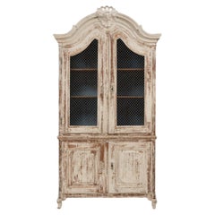 19th Century White Louis XV Wood Patinated Cabinet with Wire Doors