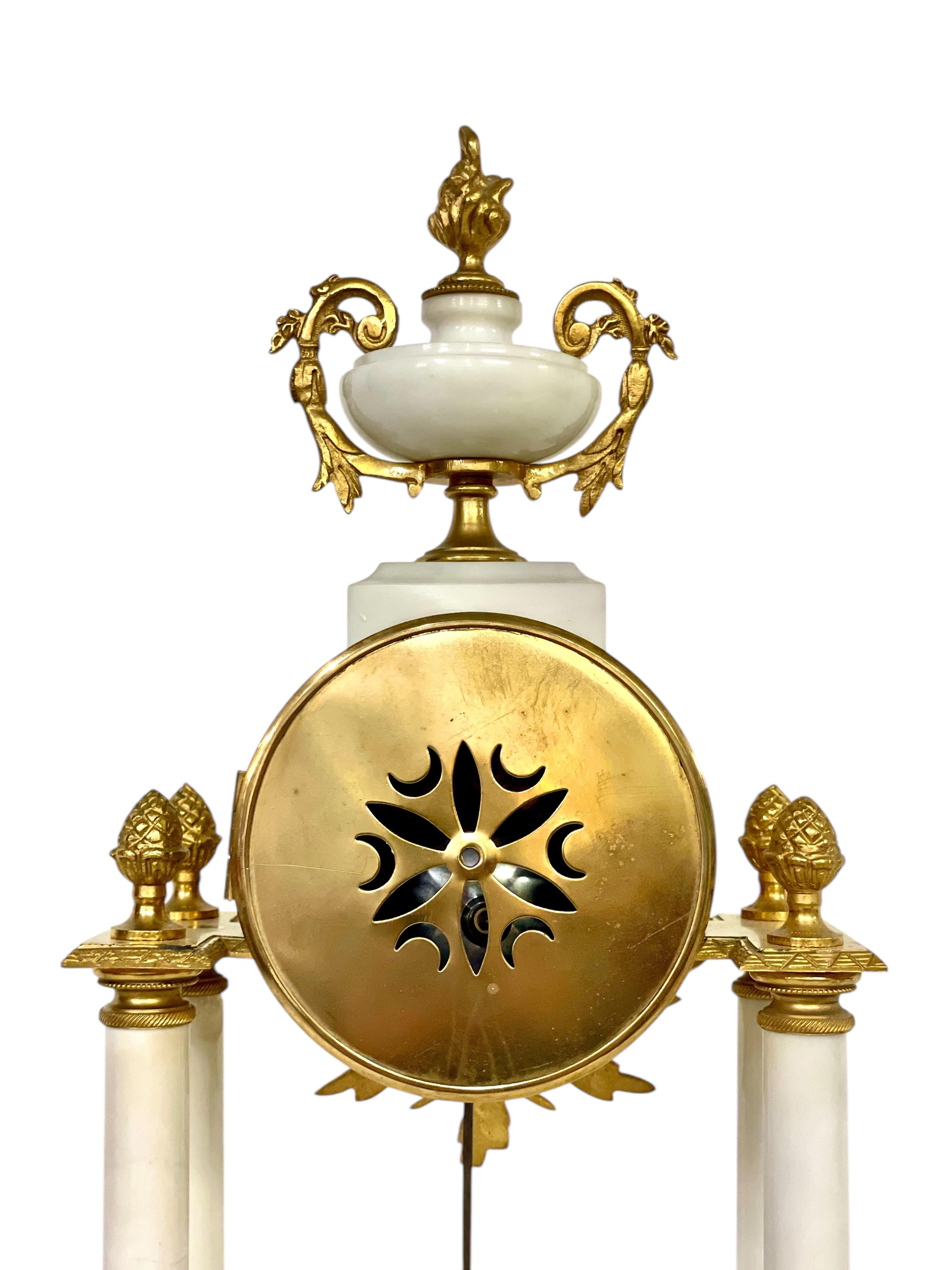 19th Century White Marble and Gilt Bronze Portico Clock For Sale 6